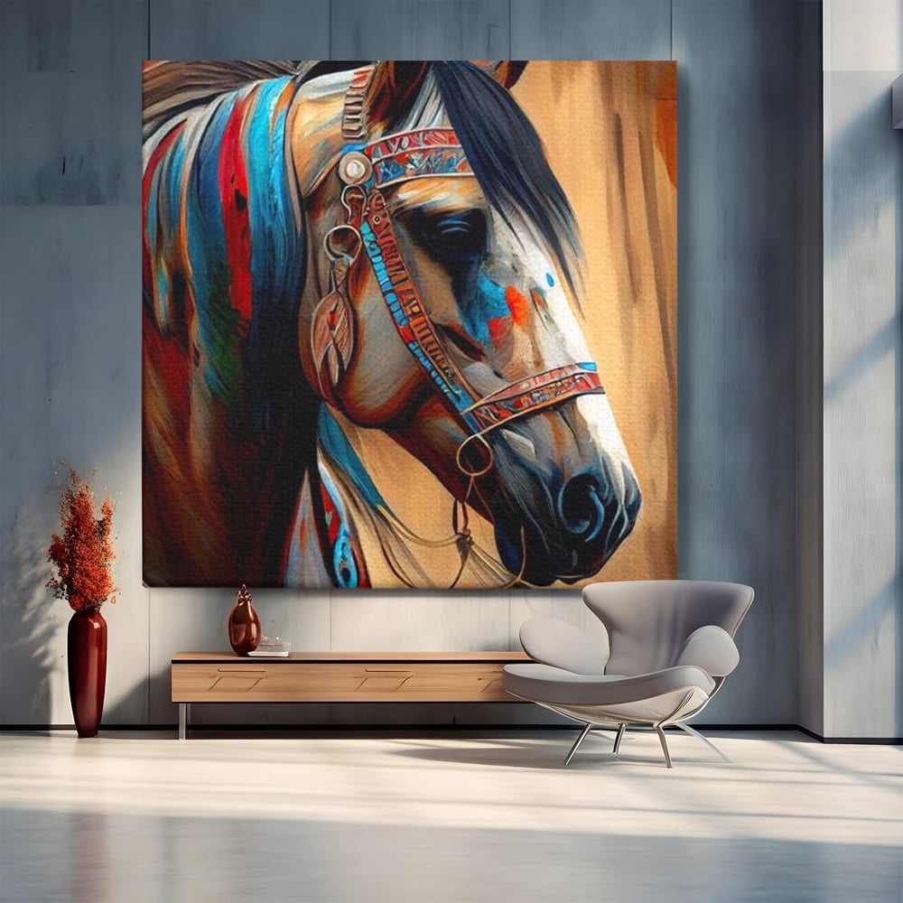 Tablou canvas cu portret de cal in stil pictura, fara rama, pe sasiu de lemn